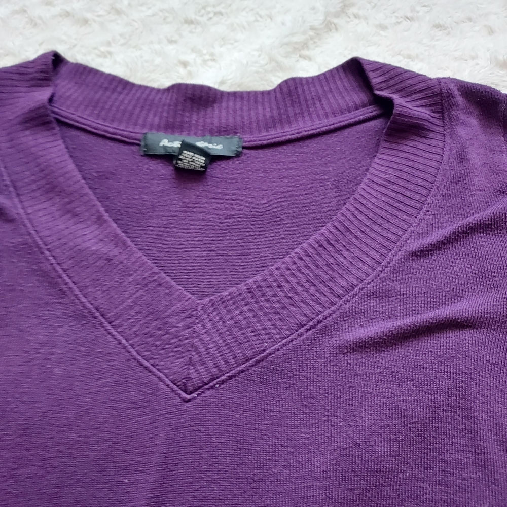 Active Basic Deep Purple V-Neck Lightweight Knit Long Sleeve Longline Layering - Picture 4 of 5
